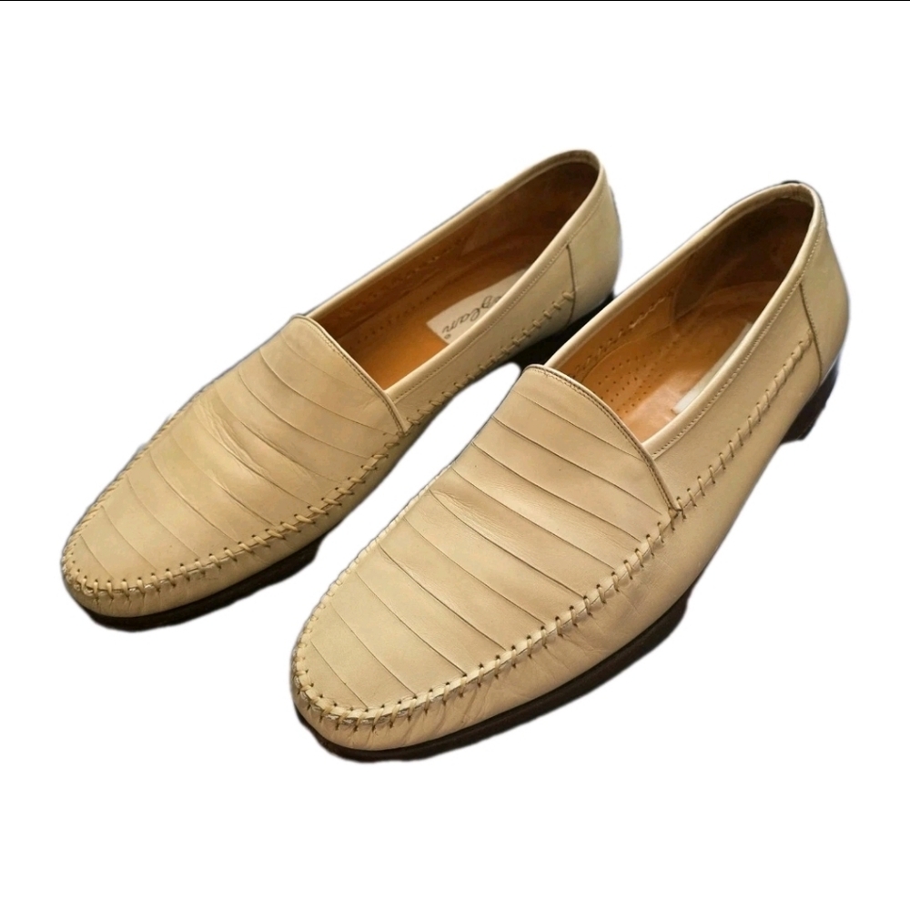 Vtg Mezlan Men Shoes US 11 M Loafers Slip On Beige Calf Skin Leather Made Spain - Picture 3 of 14